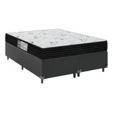 Cama Box Casal Bipartido + Colchão D33 One Face- Couro Preto