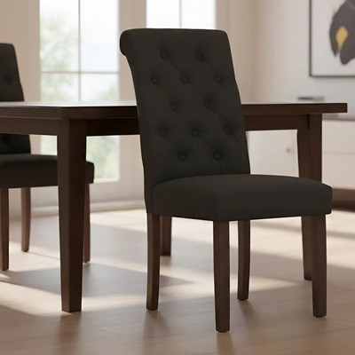 Par De Sillas De Comedor Negras De Lujo Modernas Estructura De La Silla Marrón Oscuro Asiento Negro Diseño De La Tela Liso | Meses sin interés