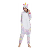 Piijama Mameluco Kigurumi Unicornio Disfraz Lila Rosa Adulto,tela Suave Y Satinada 7058