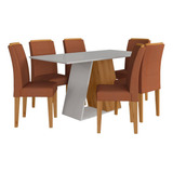 Conj Sala De Jantar 6 Cadeiras Áquila Cina/off/terrac - Ma Cor Cinamomo/off White/terracota
