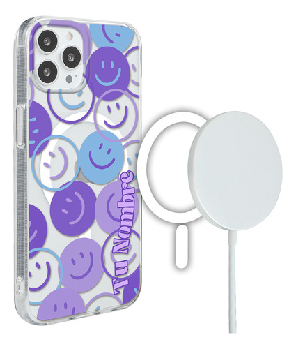 Funda Para iPhone Magsafe Happy Faces Mujer Y Tu Nombre