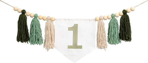 1st Greenery High Chair Banner - Guirnalda De Borlas De Hilo