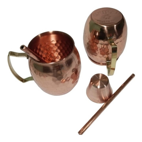 2 Vasos Mug Cobre, Cocktail Moscow Mule +2 Pajillas Y 1 Onza