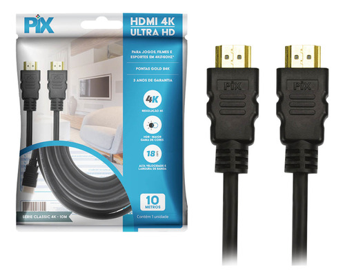 Cabo Hdmi 10 Metros 2.0mhz 4k - Função Hdr - Pix