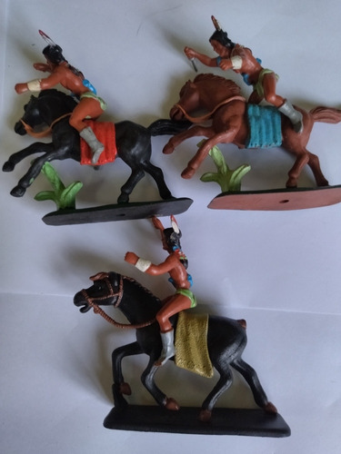 Três Índios E Cavalos Forte Apache Gulliver Pintados 6 Peças