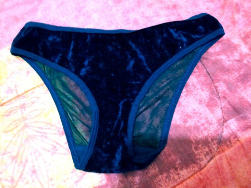Pantaleta,bikini Mesh Transparente Y Terciopelo Azul Marino 