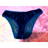 Pantaleta,bikini Mesh Transparente Y Terciopelo Azul Marino 