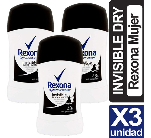 Desodorante Rexona Mujer Barra Invisible Pack De 3 Unidades