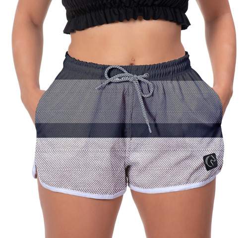 Short Moda Praia Feminino Preto Cinza Estilo Esporte Treino