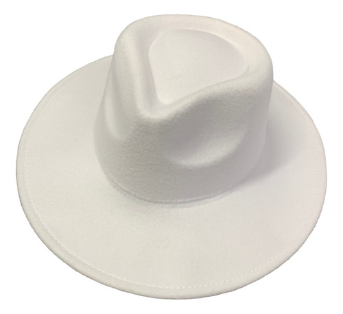 Chapéu Fedora De Feltro Branco Aba Grande E Dura De 8,5cm