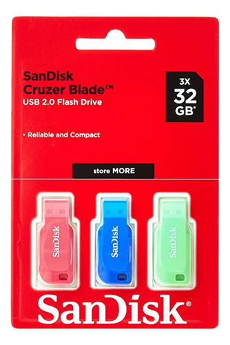 Pack Pendrive Sandisk 32 Gb Usb 2.0 Rosado Azul Verde