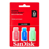 Pack Pendrive Sandisk 32 Gb Usb 2.0 Rosado Azul Verde