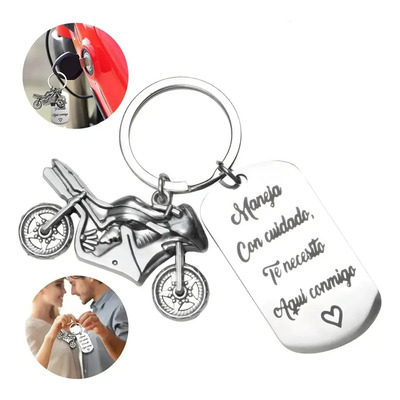 Llavero De Moda Acero Inoxidable Con Moto Maneja Con Cuidado