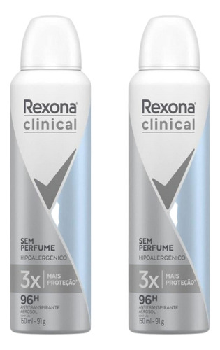 Desodorante Aero Rexona Clinical 150ml Sem Perfume-kit C/2un