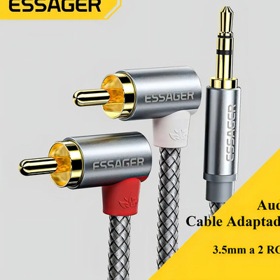 Essager Cable de Audio Auxiliar 3.5mm A Rca con Ángulo de 90°, Cable Rca Audio Auxiliar Jack 3.5 Mm Para Teléfonos Inteligentes, Mp3, Tabletas, Parlantes Y Televisores de Alta Definición | Meses sin interés