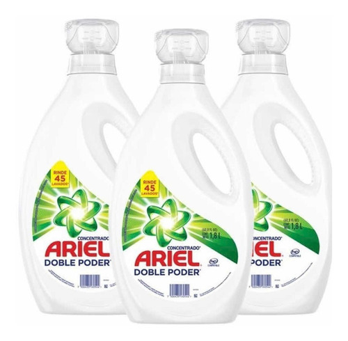 Detegente Ariel Liquidó Concentrado Pack 3 1,8 Litros