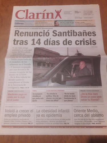 Diario Clarín 21 10 2000 Renunció Santibañes Side