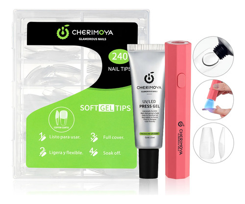 Kit De Lámpara Para Uñas Tips Y Pegamento 3pcs Cherimoya | Meses sin interés