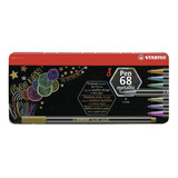 Caneta Stabilo Pen 68 Metallic Com 8 Cores Estojo Lata