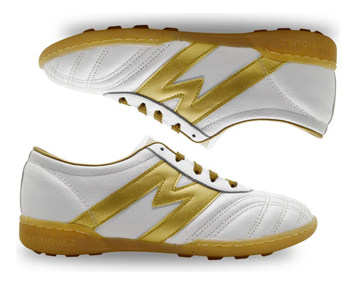 Tenis De Futbol Manriquez Mid Tm Blanco - Oro (2447) | Meses sin interés