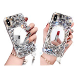 Funda Para iPhone Espejo Colgante Piedras Dama Lujo Diamante