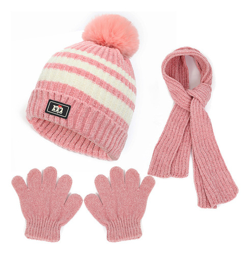 Gorro De Invierno Para Niños, Bufanda, Guantes, Conjunto Par