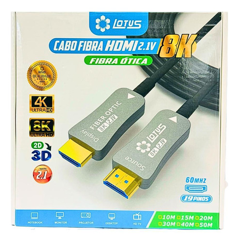 Cabo Hdmi 2.1, 8k Fibra Óptica - 15 Metros