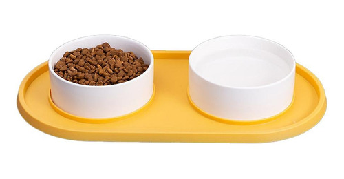 Bowl Doble Ceramica Con Alfombra Antideslizante Perros Gatos