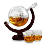 Juego De Decantador De Whisky Globe Con 2 Vasos Grabados