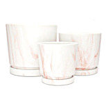 Set De Tres Mini Maceteros Blancos Marmolado Rosado