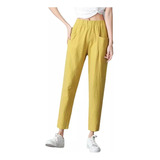 Pantalones De Lino Sueltos Color Sólido Para Mujer Coreana