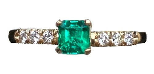 Anillo Oro 18k Esmeralda Natural Sin Tratamento Y Diamantes