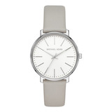 Michael Kors Reloj De Pulsera Para Mujer 38 Mm Color Gris Color De La Correa Cuero Color Del Bisel Tono Plateado Color Del Fondo Blanco