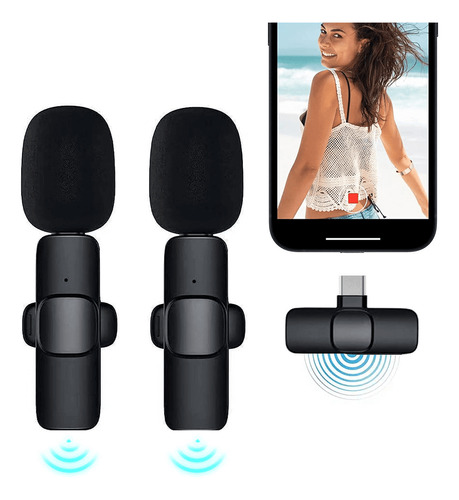 Microfone Lapela Sem Fio K9 Usb-c Smartphone Android Cor Preto