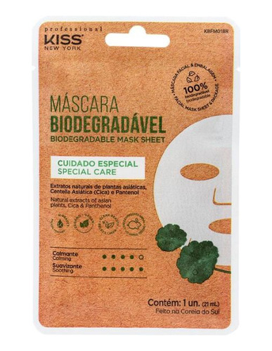 Máscara Facial Biodegradável Cuidado Especial Kiss New York