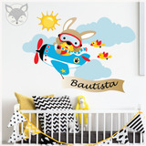 Vinilo Decorativo Infantil Avion Conejo Aviador  Pc70a 100cm