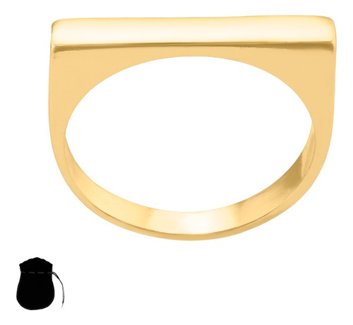 Anel De Ouro 18k Chapinha Retangular Liso Elegante Exclusivo