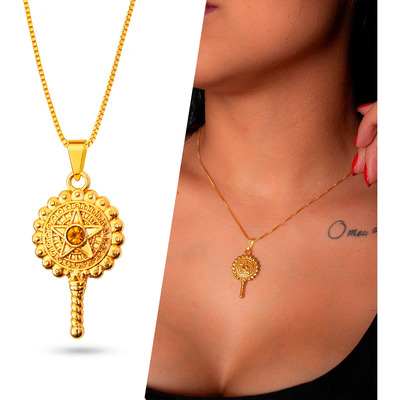 Colar Feminino Espelho De Oxum Com Estrela - Banhado Ouro18k | Frete grátis