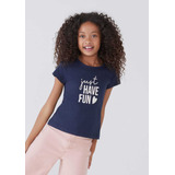 Blusa Menina Estampada Manga Curta Estampada Azul - Branca