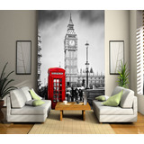 Papel De Parede 3d Londres Cabine Big Ben 7m² Ncd124