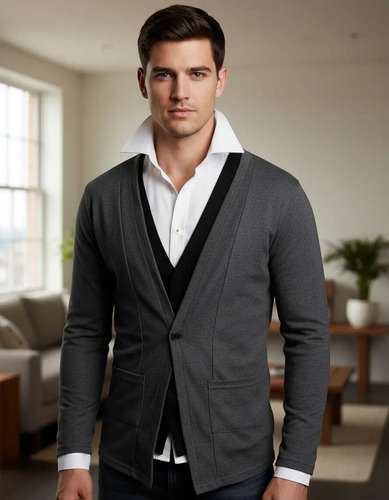 Saco Sueter Chaleco Simulado Con Broches Para Hombre 3003