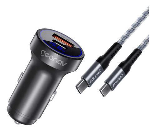 Kit Carregador Veicular 38w Turbo + Cabo Usb-c 1.5m Geonav