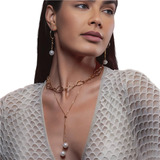 Combo Colar E Brinco Maré Choker Elos+veneziana Pérola Shell