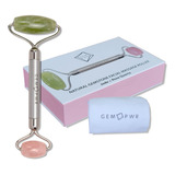 Gem Pwr Rodillo De Cuarzo Rosa + Jade Para Masaje Facial Y C