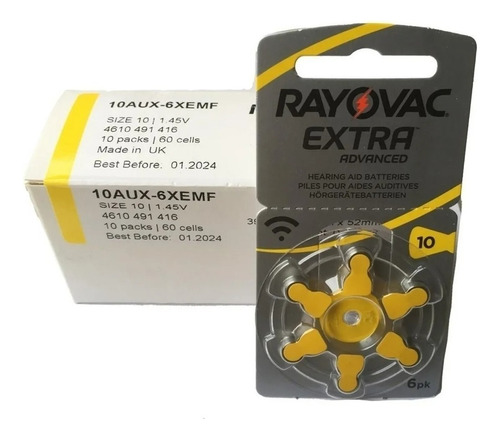 Caja Pilas Audífonos 10 Extra Rayovac - Pack De 60 Unidades