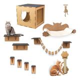 Kit Playground Gatos Com Ponte Arranhador Rede Escada 10 Pcs