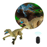 Dinosaurio Juguete Control Remoto Camina Luz Sonidos Rugido Personaje Velociraptor Verde