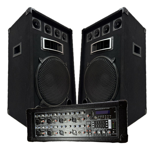 Combo Consola Potenciada 8 Canales + 2 Bafles De 15'' 500w