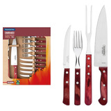 Kit Para Churrasco Em Aço Inox Com Cabo Polywood 14 Peças Vermelho Tramontina