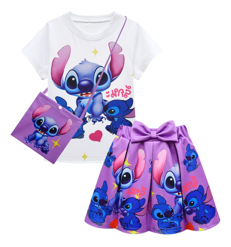 Conjunto De Stitch Para Niña Fiestas De Cumpleaños Verano Disfraz Halloween Cosplay 